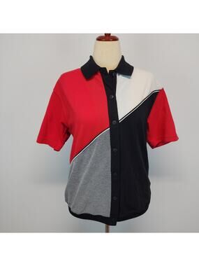 Vintage Womens Retro Bowling Shirt Size L Colorblock Button Front Sopranos